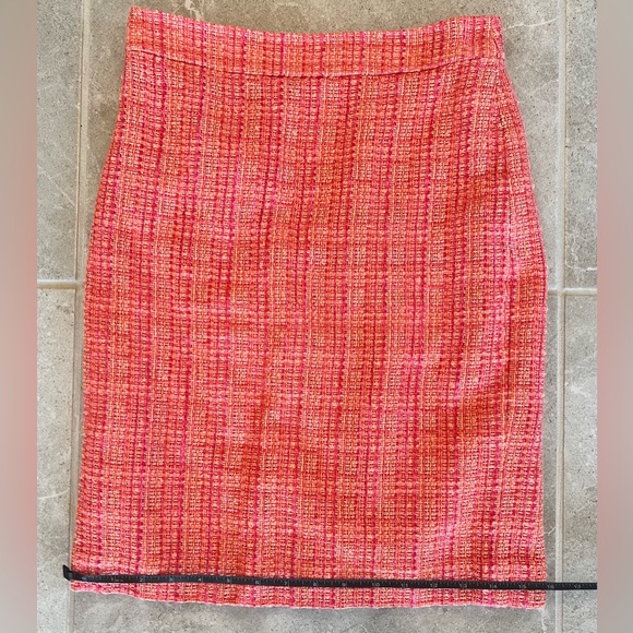 J.CREW No. 2 Pencil Skirt In Neon Tweed Wool Pink Orange Straight | Size 00 - Picture 10 of 11